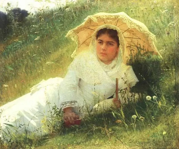 Крамской ИН Женщина под зонтиком В траве Полдень 1883 Художник есть - фото 19