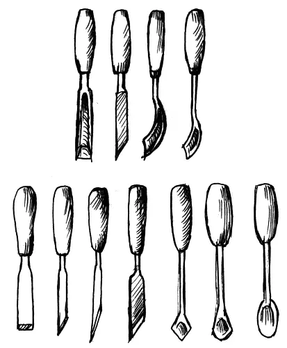 Рис 13 Основной инструмент для резьбы по дереву Длину стамесок выбирают - фото 13