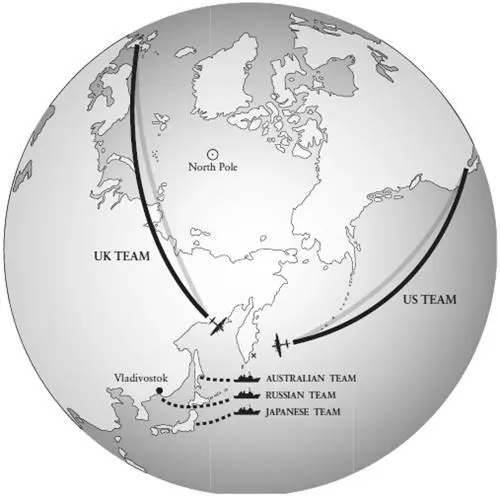 World showing points of departure of all rescue teams Kamchatka San Diego - фото 3