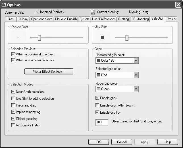 Рис 32 Параметры настройки вкладки Selection Выделение окна Options - фото 96
