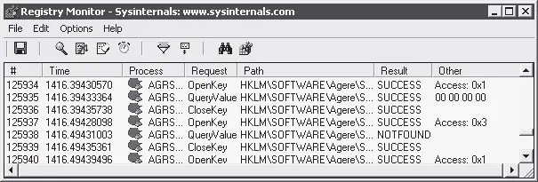 Рис 555 Рабочее окно Registry Monitor В окне содержится перечень всех - фото 134