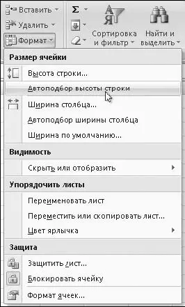 Рис 646Команды для форматирования строк и столбцов Можно также скрывать - фото 405