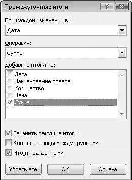 Рис 673Диалоговое окно Промежуточные итоги 6 Нажмите кнопку OK Excel - фото 432