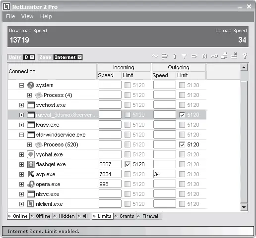 Рис 554 Окно программы NetLimiter 2 Pro Кроме ограничений для каждой - фото 206