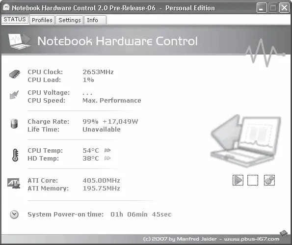 Рис 210 Окно программы Notebook Hardware Control По умолчанию окно программы - фото 13