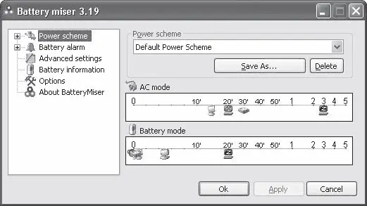 Рис 217 Окно программы Battery miser Интерфейс Battery miser понятен и очень - фото 20
