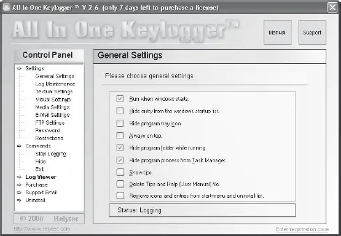 Рис 312Окно программы All In One Keylogger Дополнительно в программе можно - фото 38