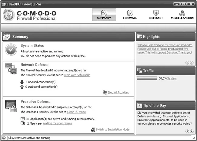 Рис 410Интерфейс COMODO В поле System Statusпоказывается статус работы - фото 73