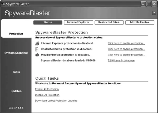 Рис 67Основное окно настроек SpywareBlaster Параметры защиты системы - фото 94