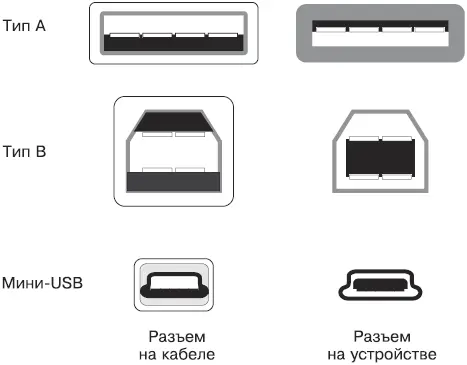 Рис 15Разъемы USB Разъем типа B используют для соединения кабеля с - фото 5