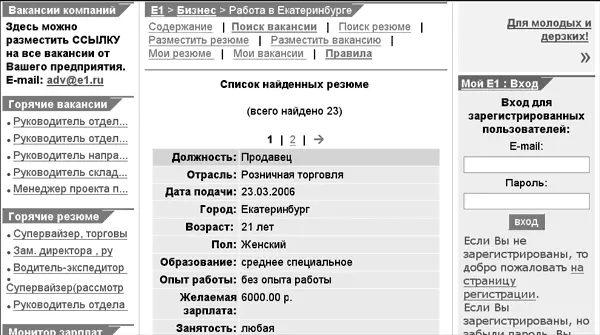 Рис 4 Результат запроса на сайт e1ru в поисках повара в Екатеринбурге Адрес - фото 4