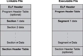 Figure 24 Executable and linking format Listing 21 shows both the section - фото 11