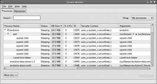 This display has two tabs Processes Displays a table of current processes - фото 104