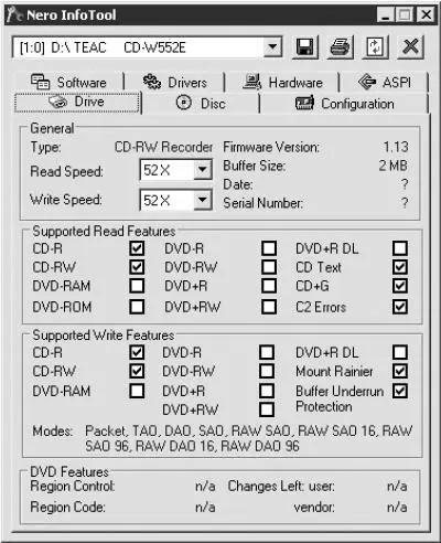 Рис 829 Окно Nero InfoTool вкладка Drive Дисковод В области General - фото 191