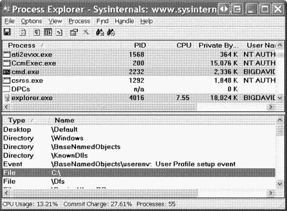 Если вы теперь смените текущий каталог командой CD то Process Explorer - фото 108