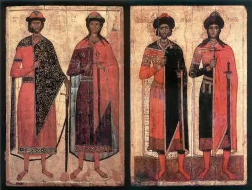 Свв князья Борис и Глеб Икона середины 14 в Москва ГРМ Свв князья - фото 11