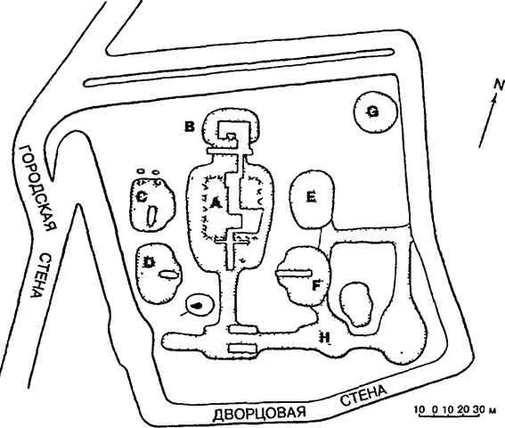 Рис 29 План дворца в Каракоруме установленный в ходе раскопок Серым - фото 72