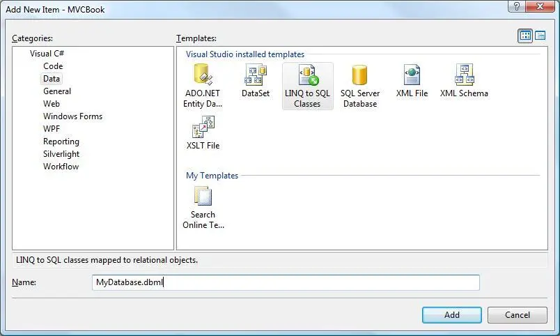 Рис 32 Окно создания модели LINQ для SQL Рис 33 Добавление в LINQ для - фото 17