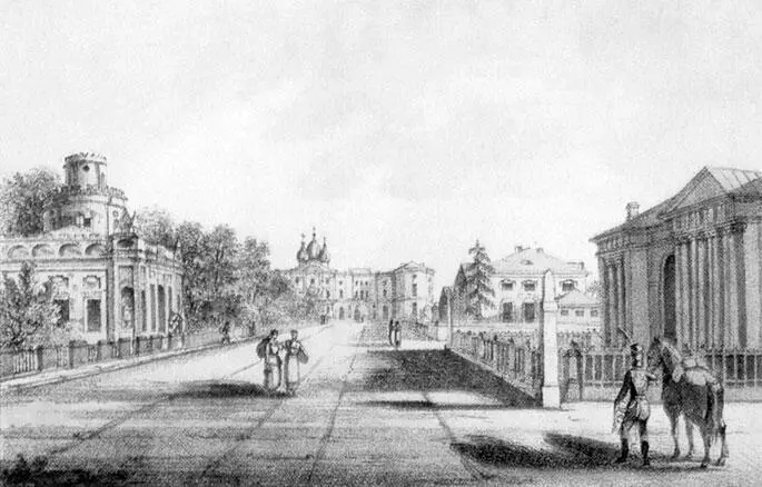 Царское Село Вид на Лицей и Садовую улицу Литография В П Лангера 1820 г - фото 1