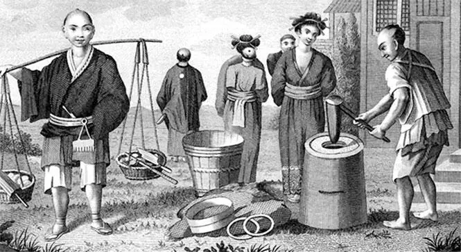 Японцы в традиционных костюмах Гравюра 1810 года На дороге к городу были - фото 33