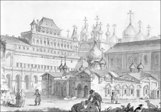 Вид в Кремле на собор Спаса на Бору и Теремной дворец Конец XVIII века В 1825 - фото 9