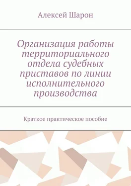 Алексей Шарон Организация работы территориального отдела судебных приставов по линии исполнительного производства. Краткое практическое пособие обложка книги