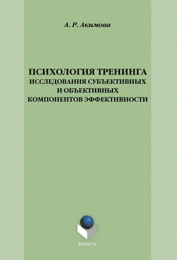 А. Акимова Психология тренинга: исследования субъективных и объективных компонентов эффективности обложка книги