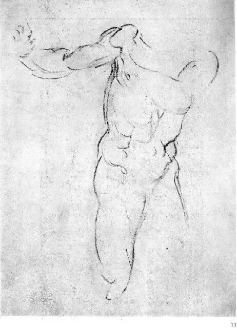 71 Микельанджело Рисунок к фигуре Адама в Изгнании из рая Сикстинского - фото 120