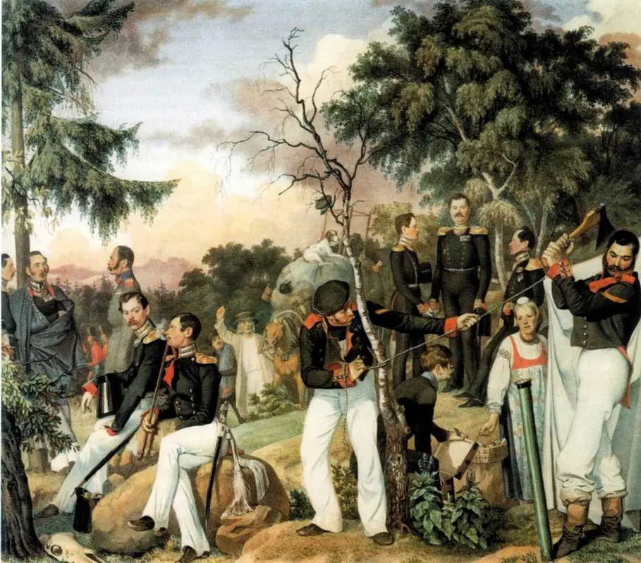 Бивуак лейбгвардии Павловского полка Отдых на походе 18411844 Акварель - фото 9