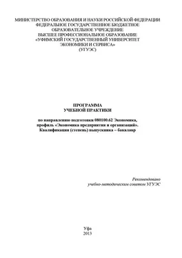 Гульнара Шайхутдинова Программа учебной практики по направлению подготовки 080100.62 Экономика, профиль «Экономика предприятия и организаций». Квалификация (степень) выпускника – бакалавр обложка книги