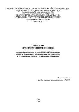 Гульнара Шайхутдинова Программа производственной практики по направлению подготовки 080100.62 Экономика, профиль «Экономика предприятия и организаций». Квалификация (степень) выпускника – бакалавр обложка книги