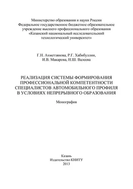 Гулия Ахметзянова Реализация системы формирования профессиональной компетентности специалистов автомобильного профиля в условиях непрерывного образования обложка книги