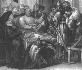 Завещание Владимира Мономаха детям Литография по рисунку художника Бориса - фото 1