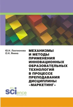 Юлия Локтионова Механизмы и методы применения инновационных образовательных технологий в процессе преподавания дисциплины «Маркетинг» обложка книги