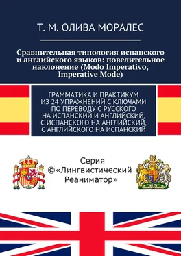 Т. Олива Моралес Сравнительная типология испанского и английского языков: повелительное наклонение (Modo Imperativo, Imperative Mode). Грамматика и практикум из 24 упражнений с ключами по переводу с русского на испанский и английский, с испанского на английский, с английского на испанский обложка книги