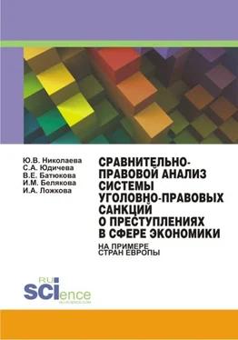 С. Юдичева Сравнительно-правовой анализ системы уголовно-правовых санкций о преступлениях в сфере экономики (на примере стран Европы) обложка книги