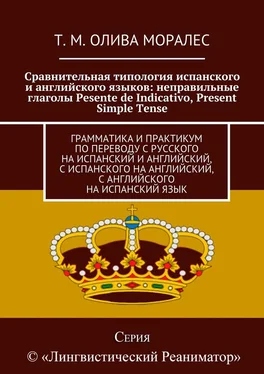 Т. Олива Моралес Сравнительная типология испанского и английского языков: неправильные глаголы Pesente de Indicativo, Present Simple Tense. Грамматика и практикум по переводу с русского на испанский и английский, с испанского на английский, с английского на испанский язык обложка книги