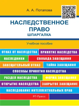 А. Потапова Наследственное право. Шпаргалка. Учебное пособие обложка книги