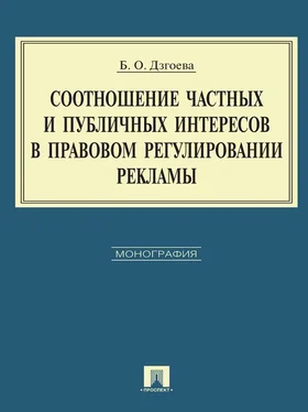 Бэлла Дзгоева Соотношение частных и публичных интересов в правовом регулировании рекламы обложка книги