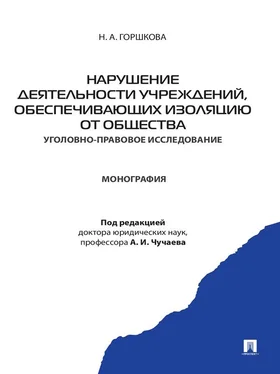 Н. Горшкова Нарушение деятельности учреждений, обеспечивающих изоляцию от общества (уголовно-правовое исследование). Монография обложка книги