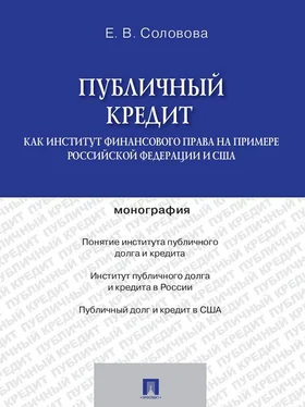 ЕКАТЕРИНА СОЛОВОВА Публичный кредит как институт финансового права на примере Российской Федерации и США. Монография обложка книги