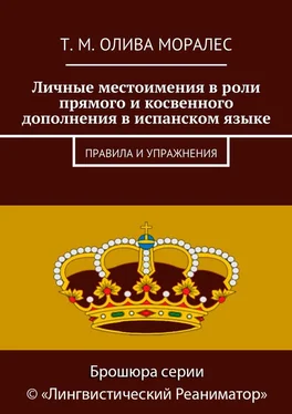 Т. Олива Моралес Личные местоимения в роли прямого и косвенного дополнения в испанском языке. Правила и упражнения обложка книги