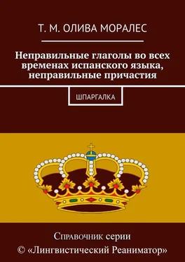 Т. Олива Моралес Неправильные глаголы во всех временах испанского языка, неправильные причастия. Шпаргалка обложка книги