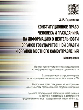 Зельфира Гаджиева Конституционное право человека и гражданина на информацию о деятельности органов государственной власти и органов местного самоуправления. Монография обложка книги