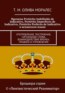 Т. Олива Моралес Времена Pretérito Indefinido de Indicativo, Pretérito Imperfecto de Indicativo, Pretérito Perfecto de Indicativo в испанском языке. Употребление, построение, сигнальные слова, взаимодействие времен, правила и упражнения обложка книги