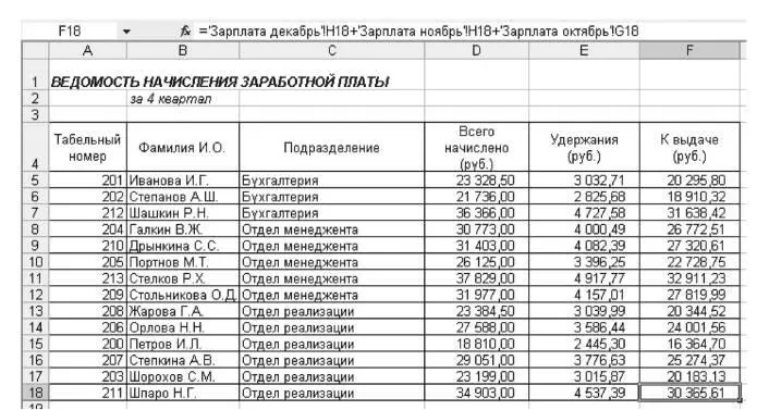 Рис 115 Вид таблицы начисления квартальной заработной платы после сортировки - фото 118