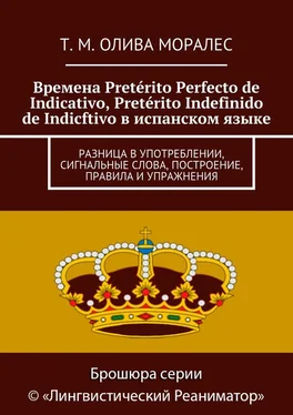 Т. Олива Моралес Времена Pretérito Perfecto de Indicativo, Pretérito Indefinido de Indicftivo в испанском языке. Разница в употреблении, сигнальные слова, построение, правила и упражнения обложка книги