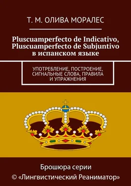 Т. Олива Моралес Pluscuamperfecto de Indicativo, Pluscuamperfecto de Subjuntivo в испанском языке. Употребление, построение, сигнальные слова, правила и упражнения обложка книги