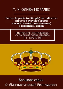 Т. Олива Моралес Futuro Imperfecto (Simple) de Indicativo (простое будущее время изъявительного наклонения) в испанском языке. Построение, употребление, сигнальные слова, правила и упражнения обложка книги