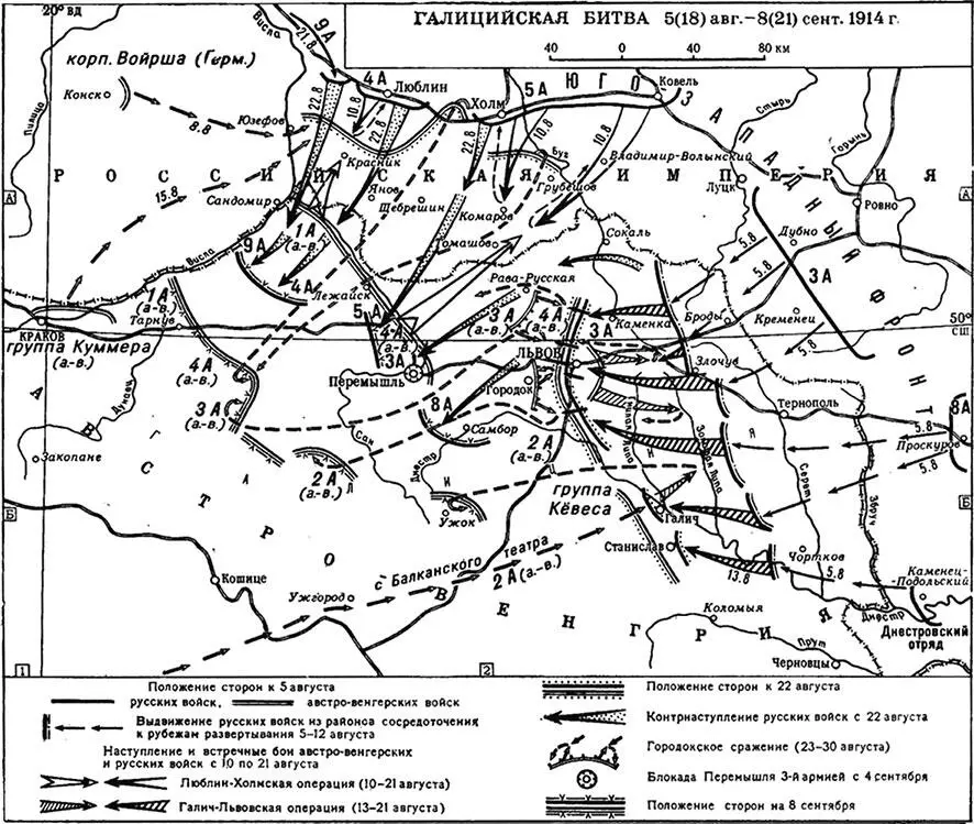Рис 2 Боевые действия в Галиции в августе 1914 г Галицийская битва - фото 2